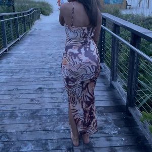 Animal print dress with slit